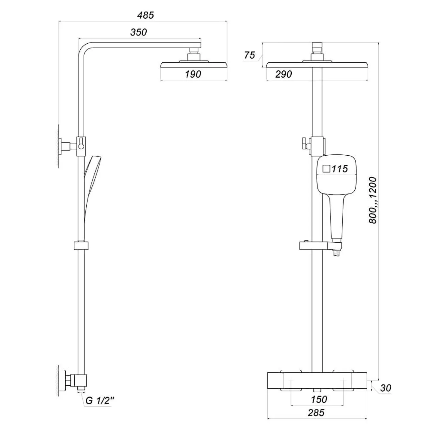 Душевая система Globus Lux Termostatic GLQ-0040T-BB, черная матовая - Фото 3